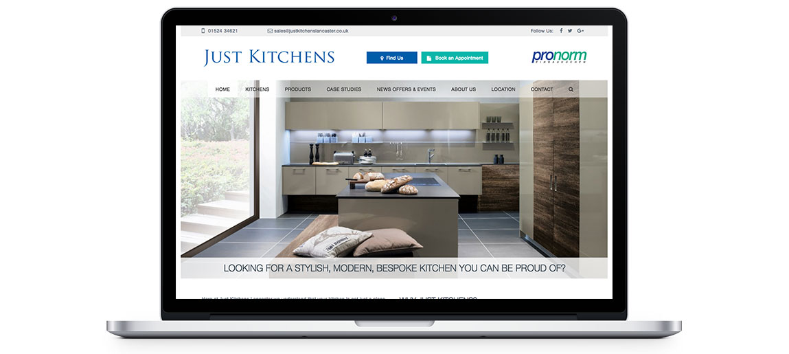 Just Kitchens website desktop